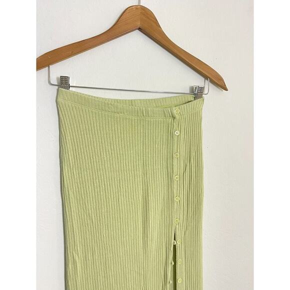 Reformation Skirt S Midi High Rise Ribbed Side Slit Button Sage Green Straight - Picture 3 of 8